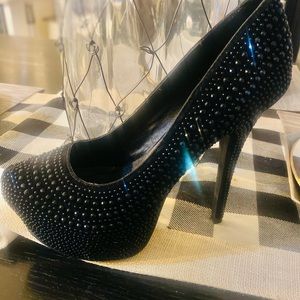 Black studded high heel pump, great condition!